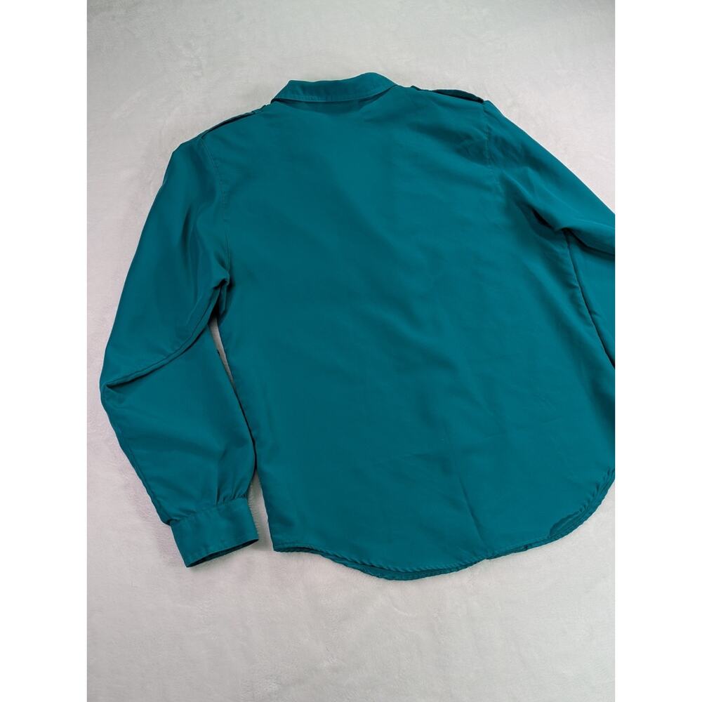 Dianne Von Furstenberg Size 12 Teal Green Safari Style Button Up Blouse VTG 80's - Picture 14 of 16